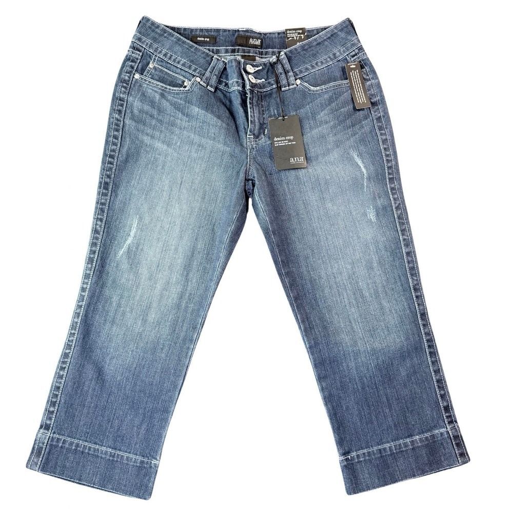 A.N.A Denim Crop Jeans Women's Size 10 Blue Distressed Studded Pockets NWT